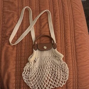 Longchamp Cream and Brown Mesh Crossbody Bag